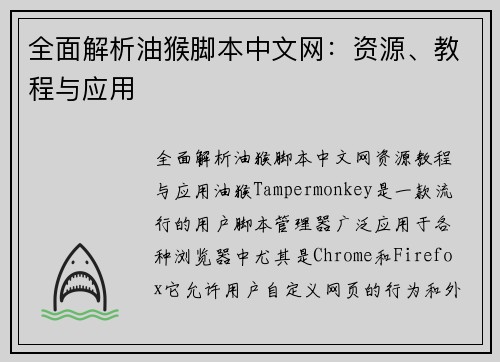 全面解析油猴脚本中文网：资源、教程与应用